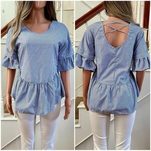 Adorable blue white striped babydoll top